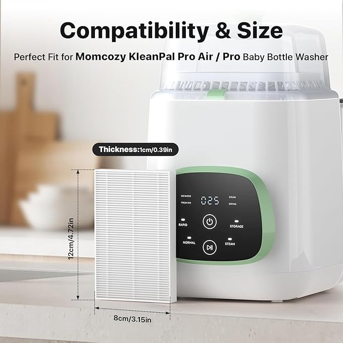 12 Pack Filter Replacement Compatible with Momcozy KleanPal Pro Baby Bottle Washer, 99.97% Filtration Efficiency, Air Filters for Drying, Essential Baby Bottle Cleaner Accessories