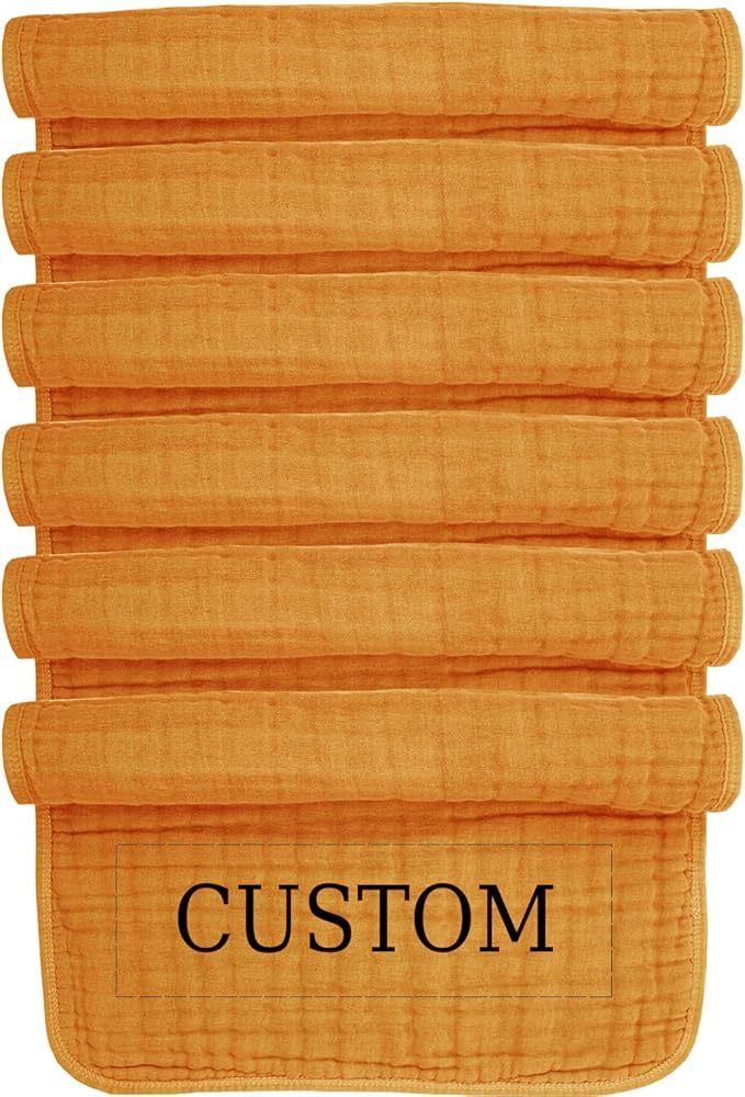 Personalized Muslin Burp Cloth with Embroidered Name For Baby Boy & Girl 6-Layer 100% Cotton Burping Cloths for Babies, Soft & Plush Newborn Spit Up Rags, Infant Towels for Milk Spit Up (Caramel)