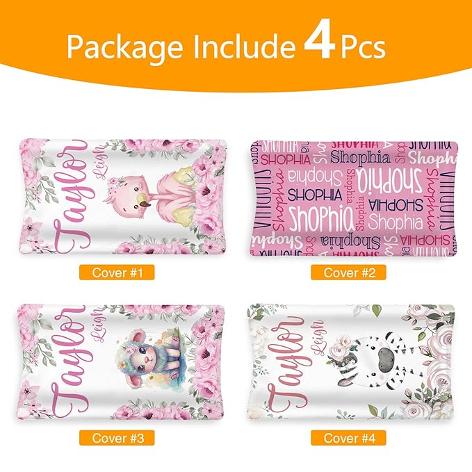 Custom Changing Pad Cover Set - Jersey Knit Comfy CozyUltra Soft Unisex Diaper Changing Table Covers with Personalized Name for Baby Boys Girls - Waterproof Ultra Soft 4 Pcs Set Style18