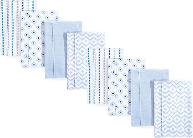 Hudson Baby Cotton Poly Flannel Burp Cloths Multipack, Boy Modern 8-Pack, One Size