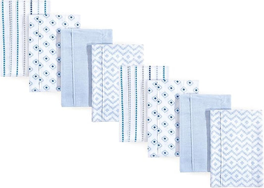 Hudson Baby Cotton Poly Flannel Burp Cloths Multipack, Boy Modern 8-Pack, One Size