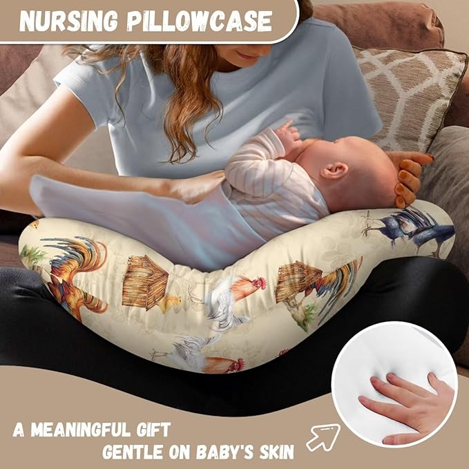 Rooster Baby Nursing Pillow Cover Soft Neutral Breastfeeding Pillow Slipcover for Bottle Feeding, Lightweight Decorative Custom Gifts for Toddler Infant