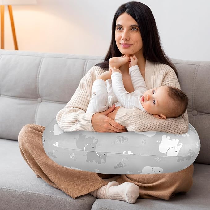 TANOFAR New Nursing Pillow Cover, Stretchy Minky Removable Nursing Cover for Breastfeeding Pillows, Ultra Soft Comfortable Slipcover for Baby Girl and Boy, Grey Elephant