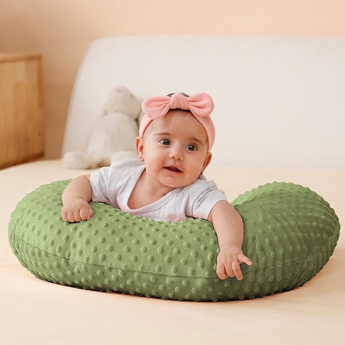Nursing Pillow Cover Breastfeeding Pillow Cases Plush Dot Slipcover (Sage)