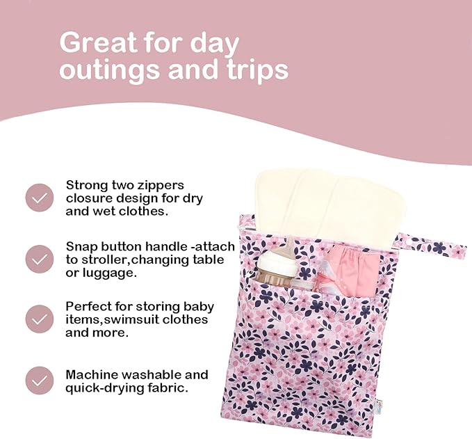Wet Dry Bags Two Zipper Pockets Travel Beach Pool Reusable Waterproof Yoga Gym Bag for Baby Cloth Diaper Swimsuits Wet Clothes 3 Packs 3L17