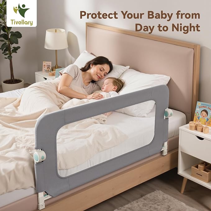 Tivellary 59’’ Reinforced Bed Rail for Toddlers – Extra Long Safety Guard with Thickened Material, Adjustable & Folding Bed Rails for Twin, Full, Queen, King Beds
