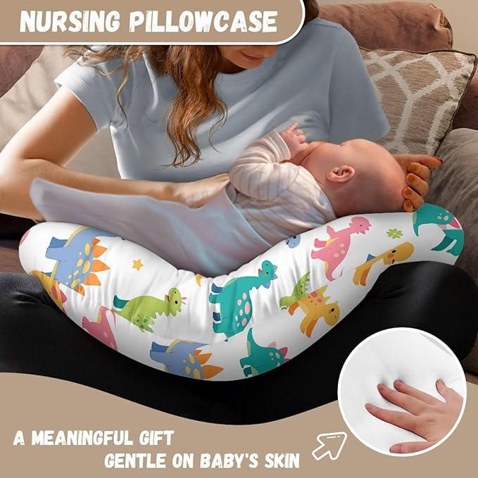 Colored Dinosaur Nursing Pillowcase Stretchy Removable Nursing Covers for Breastfeeding Pillows Ultra Soft Newborn Feeding Pillow Cover Easy to Use and Dustptoof