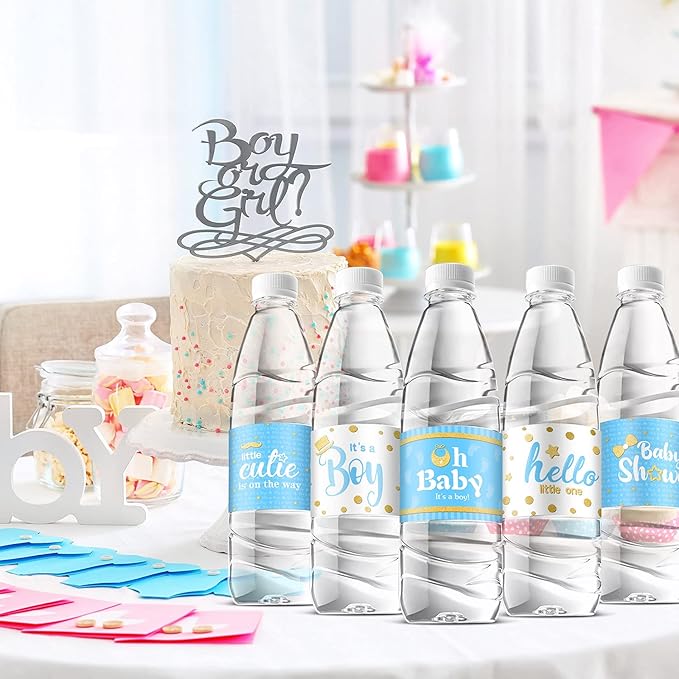 Teling 80 Pieces Baby Shower Water Bottle Labels Waterproof Water Bottle Stickers Wrappers Labels for Baby Shower Party Decoration(Blue Boy Style)