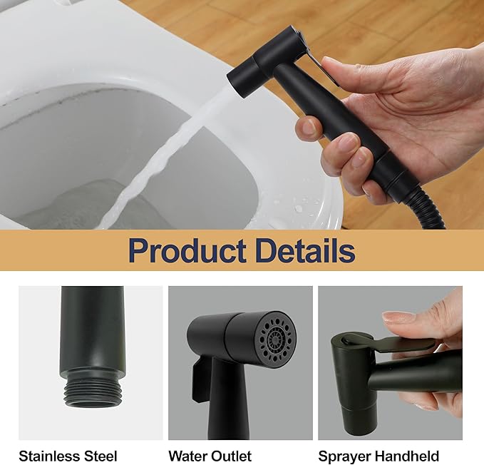 Black Bidet Sprayer Head, Stainless Steel Handheld Shattaf Toilet Jet Spray Attachment, Adjustable Water Pressure Cloth Diaper Sprayer for Baby, Hygiene Rinse Sprayer Head Only (1 Pack)