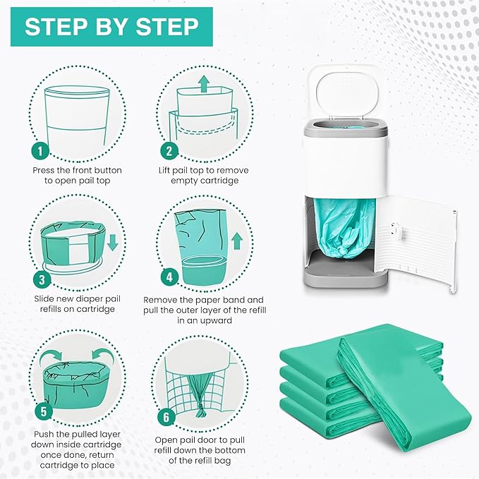 Refills Compatible with DEKOR classic Diaper Pails | 4+1 Pack | Exclusive 30% Extra Thickness | Diaper Pail Refills with Powerful Odor Elimination | Fresh Powder Scent | Holds up to 2500+ Diapers