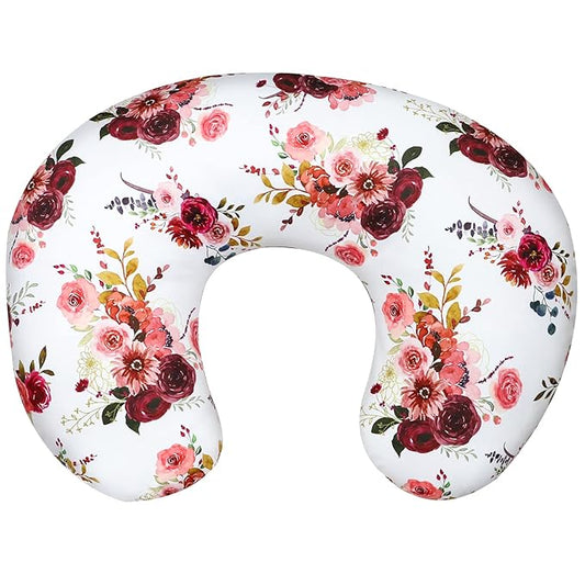 SWESEN Floral Nursing Pillow Cover for Baby Girl, Soft Organic Breastfeeding Pillow Slipcover, Burgundy Watercolor Flower