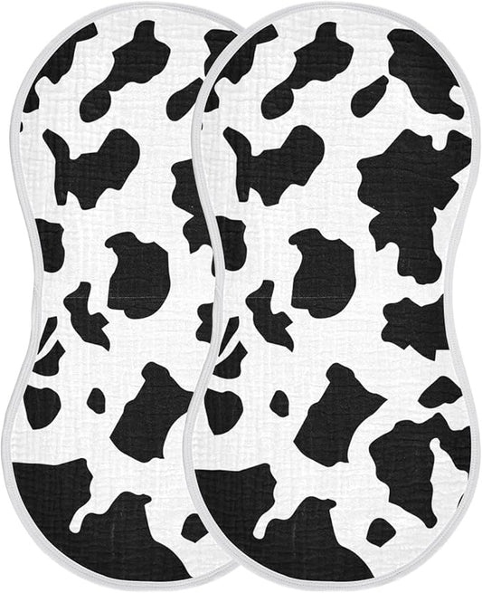 Muslin Burp Cloths for Baby Boys and Girls - 2-Pack Ultra Absorbent Cow Print Muslin Washcloths, Newborn Towel, Milk Spit Up Rags, Burp Cloth Bibs for Unisex, 22 x 11 Inch