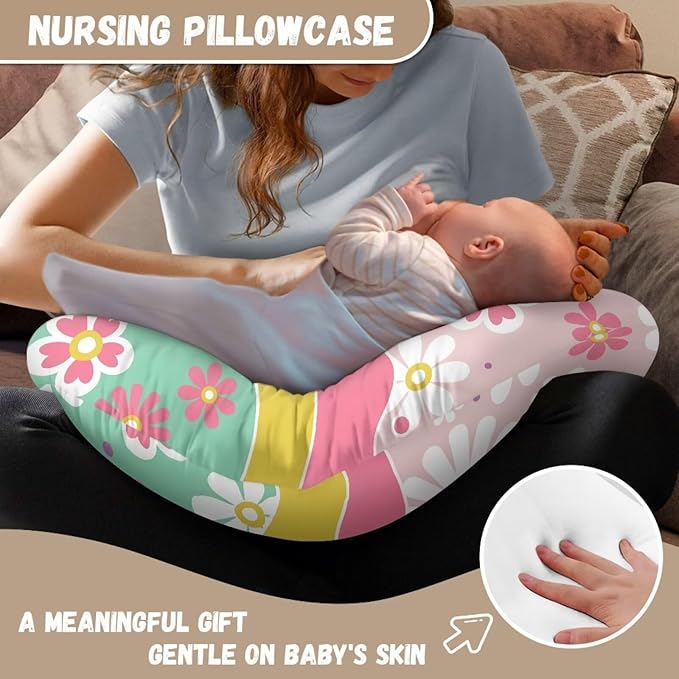 Floral Patchwork Color Nursing Pillow Cover Nursing Pillow Case for U-Shaped Feeding Pillow Soft Breastfeeding Pillow Slipcover Hidden Zipper Design Skin-Friendly