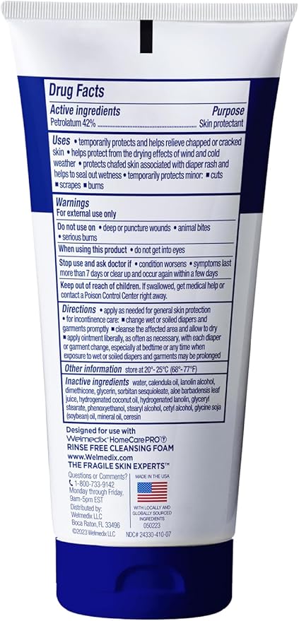 Welmedix HomeCare PRO Rapid Relief Adult Diaper Rash Cream, Fragile Skin Protective Ointment Hospital Grade Healing Ointment