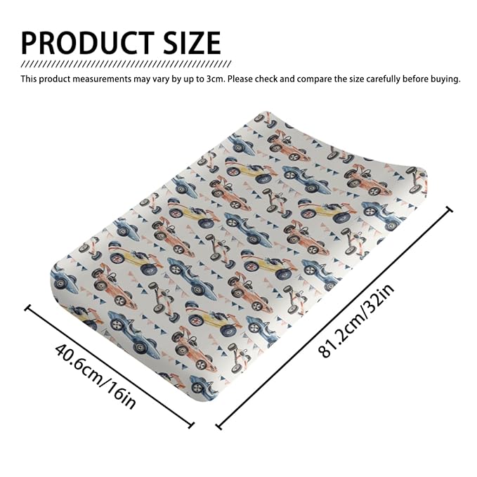 Watercolor Racing Car Transportation Baby Changing Pad Cover,Unisex Car Nursery Diaper Changing Table Pad Mat Sheet for Boys Girls-16x32