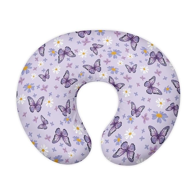 Butterfly Daisy Printed Nursing Pillow Cover for Infant, Soft Breathable Nursery Bottle Breast Feeding Pillow Slipcover for Breastfeeding Moms, Fits 22in*18in Pillow