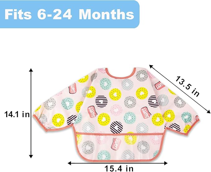3 Pcs Long Sleeved Bib Set|Baby Waterproof Bibs with Pocket Bundle|Toddler Bib with Sleeves|Stain Resistance Smock 6-24 Month