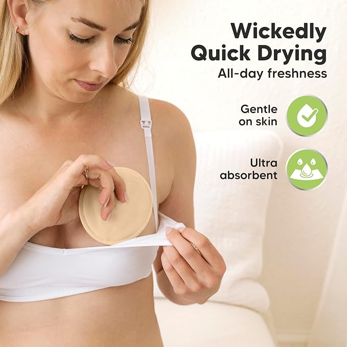 14-Pack Reusable Nursing Pads for Breastfeeding - Soft & Absorbent 4-Layers Washable Breast Pads for Leaking Milk, Viscose from Bamboo Breastfeeding Essentials,Nipple Covers(Bare Beige, L 4.8")