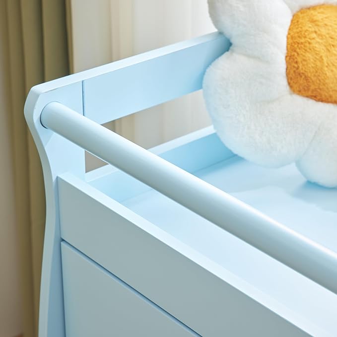 Karl home Changing Table Dresser Baby Diaper Changing Station Infant Nursing Table with 3 Drawers, Safety Rail & Strap for Bedroom, Nursery, Blue
