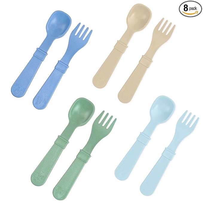 Re-Play Toddler Forks and Spoons Set - 4x4 Utensils Set for Kids - Dishwasher and Microwave Safe - Made in USA - Set of 8-5.8" x 1.2" x 0.2" - Meadow
