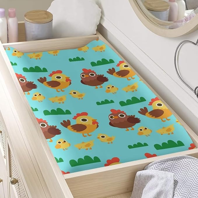 Cute Rooster Changing Pad Cover Waterproof Breathable Cradle Sheets Stretchy Universal Tray Table Mat Stain Resistant Sheet Crib Mat Fit 32"x16" Contoured Pad