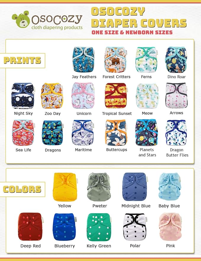OsoCozy Newborn Reusable Cloth Diaper Covers - Adjustable Snap Fit & Double Leg Gussets for Babies 6-12 Pounds. Use with Prefold, Flat or Fitted Cloth Diapers or Snap-in Inserts – Planets & Stars