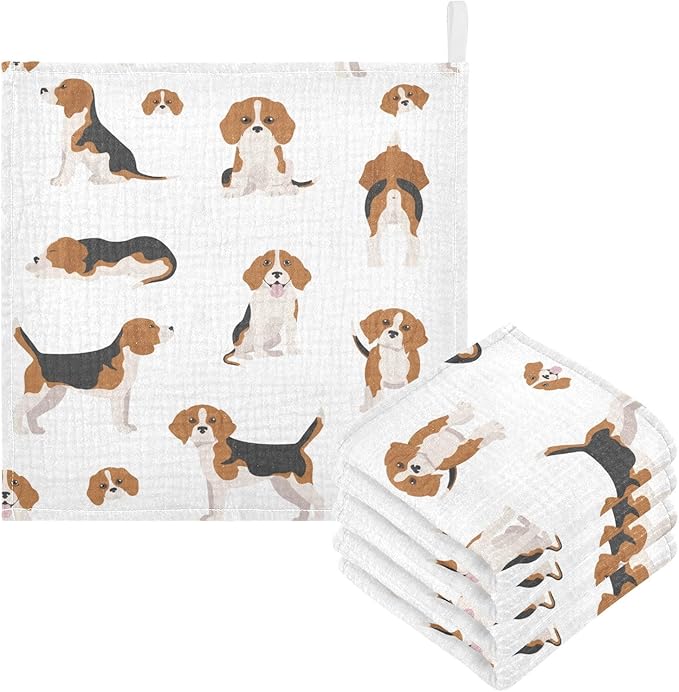 vvfelixl Baby Muslin Washcloths Beagle Puppy Baby Burp Cloths Cotton Baby Face Towel for Newborn Infants Boys Girls Soft and Absorbent 11.8 X 11.8 in, 3 Pack
