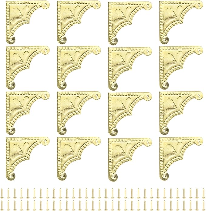 uxcell 30pcs Vintage Corner Protector 2.2"x2.2"x0.5" Decorative Metal Edge Corner Protectors Brackets with Mounting Nails for Box Wooden Case Chest Table Desk Gold