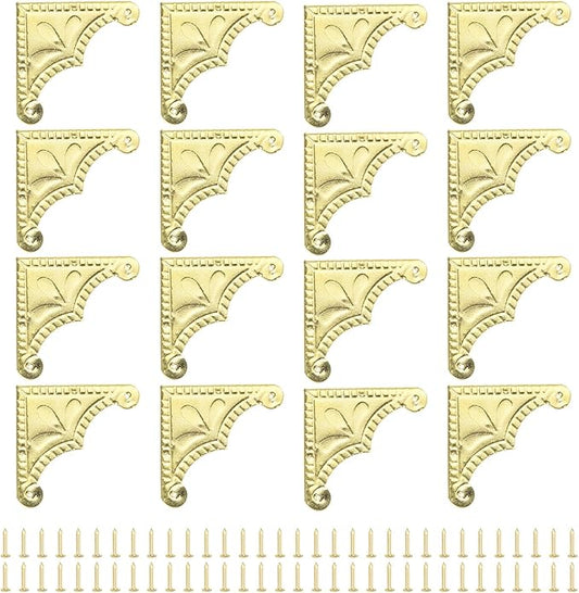 uxcell 30pcs Vintage Corner Protector 2.2"x2.2"x0.5" Decorative Metal Edge Corner Protectors Brackets with Mounting Nails for Box Wooden Case Chest Table Desk Gold
