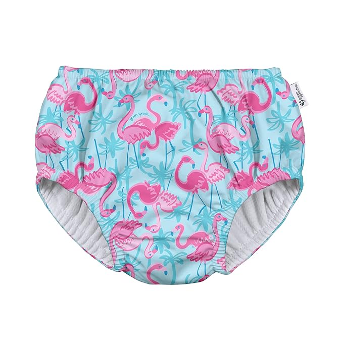 green sprouts baby girls Pull-up Reusable and Toddler Swim Diaper, Aqua Palm Flamingos, 2-3T US