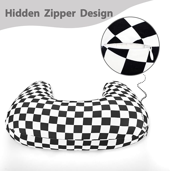 DILIMI Nursing Pillow Cover, Soft Stretchy Nursing Cover for New-Designed Breastfeeding Pillow, Removable Slipover for Baby Boy and Girls, Black Checkered Only Cover