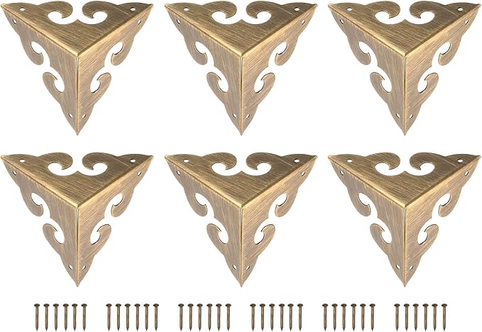 uxcell 6 Pcs Brass Edge Guard, 45mm Decorative Box Corner Cover, Corner Protector, Vintage Stair Dust Corners with Screws, Bronze