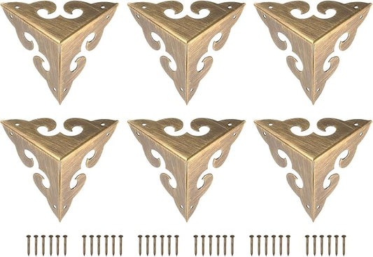 uxcell 6 Pcs Brass Edge Guard, 45mm Decorative Box Corner Cover, Corner Protector, Vintage Stair Dust Corners with Screws, Bronze