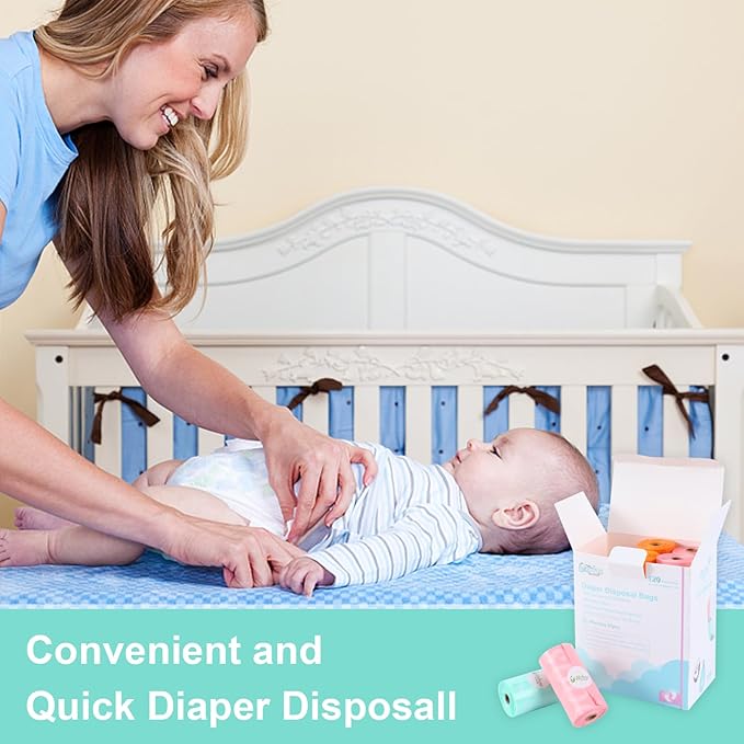 Diaper Bags Disposable for Baby, 8 Refill Rolls/120 Bags Dirty Disposable Diaper Bags with Dispenser, Convenient and Quick Diaper Disposal, Poop Bags,Rainbow