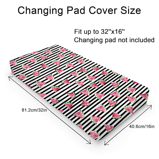 Watercolor Watermelon Stripes Changing Pad Covers Watermelon Fruits Diaper Changing Table Cover Sheets for Boy Girl Boho Summer Fruits Soft Breathable Stretch Fitted Baby Changing Table Mats 32''x16''