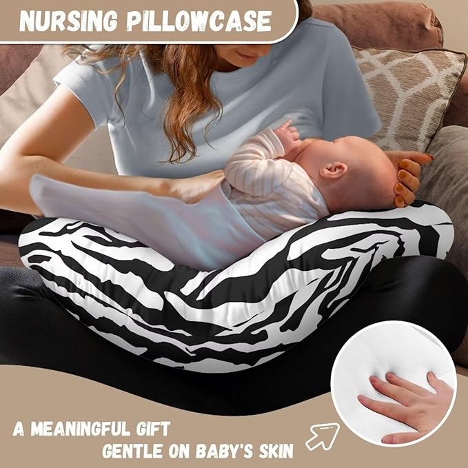 Classic Zebra Stripes Nursing Pillow Cover for Baby Boy Girl Breastfeeding Slipcover Infant Newborn Nursery Bottle Pillowcase Lightweight and Easy to Clean