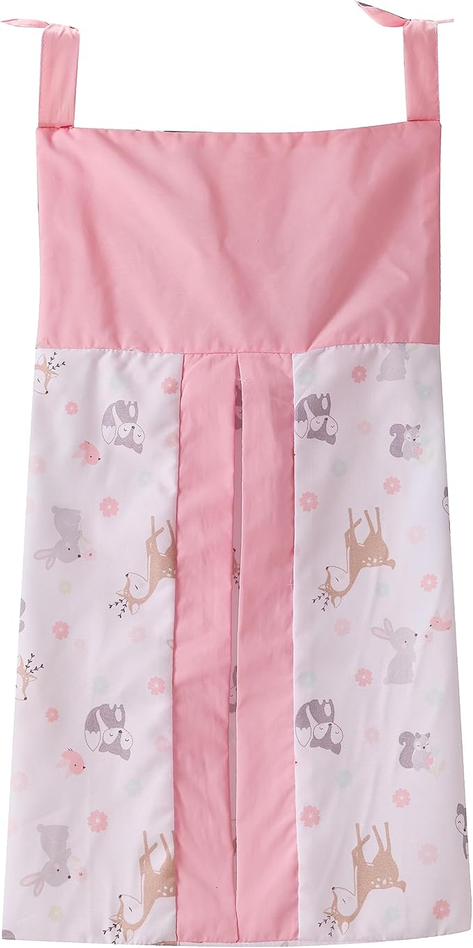 Pink Woodland Nursery Diaper Stacker For Girls Deer Fox Baby Girl Diaper Organizer (Pink)