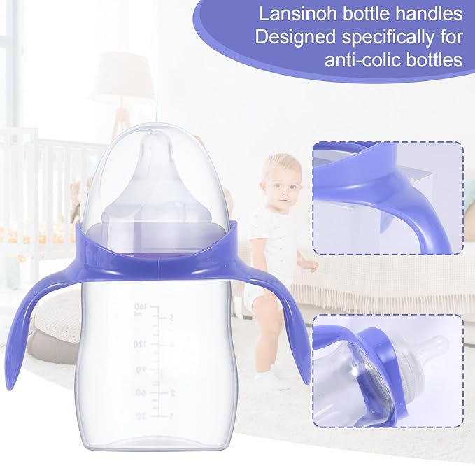 3pcs Handles for Lansinoh Baby Bottles, Removable Anti-Colic Breastfeeding Bottle Holder Easy-Grip Replacement Handle Accessories for Newborn 5oz/8oz Bottles, BPA Free