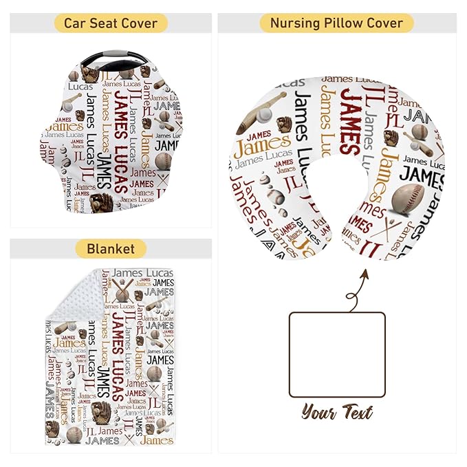 Baby Nursing Pillow Cover - Personalized Name Baseballs Design Breastfeeding U-Shaped for Bottle Feeding, Ultra Soft Comfortable Breastfeeding Pillow Cover for Infant Baby Boys and Girls