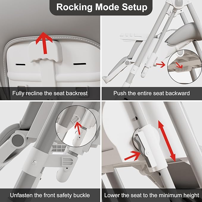 High Chairs for Babies and Toddlers Convert to Baby Rocker Foldable High Chair Adjustable Convertible with Reclining Seat & Leg Rest, 3-in-1 with Tool-Free Assembly (Grey)