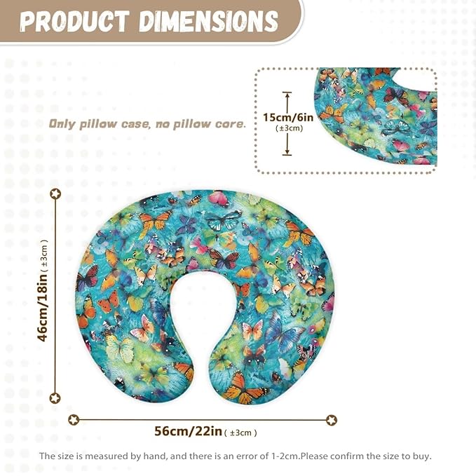 Colorful Butterfly Nursing Pillow Cover Slipcover for Breastfeeding Pillows, Colorful Butterfly Fits On Standard Infant Nursing Pillows Quick-Dry Fabric