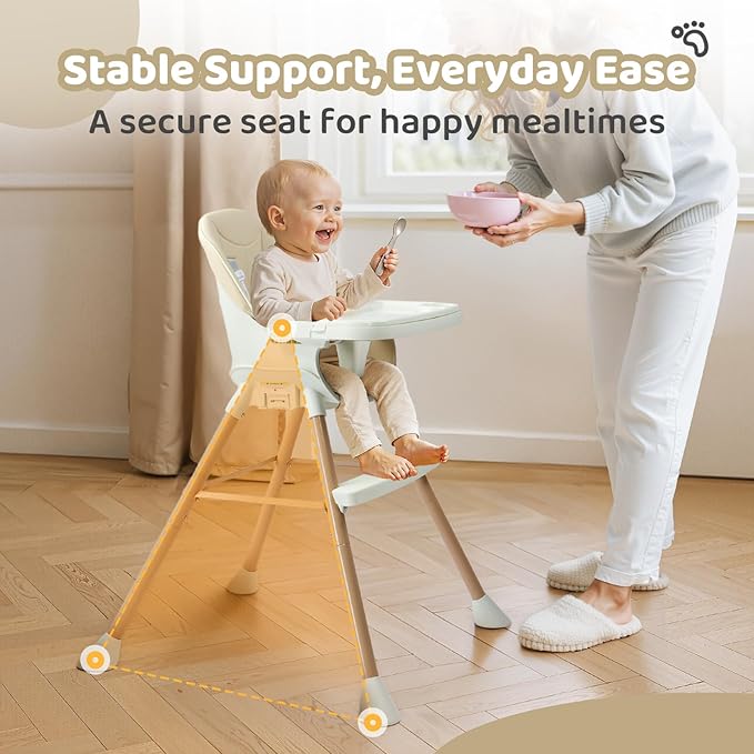 JOYMOR 5 in 1 Convertible Baby High Chair, Highchair for Babies and Toddlers, Easy Clean, Infant Highchair with Removable Double Tray & 5-Point Harness (Beige)