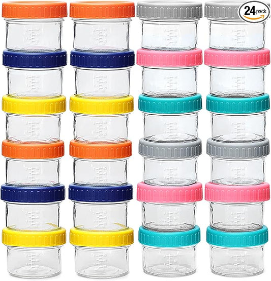 Glass Baby Food Storage Containers - 24 Set 4oz Baby Food Glass Jars with Lids - Reusable Small Baby Food Containers, Safe for Microwave Dishwasher Freezer
