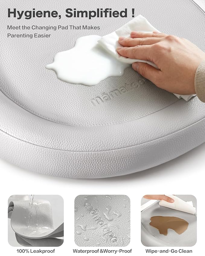 Mamatepe Baby Changing Pad, Waterproof Wipe-Clean PU Foldable On-the-Go Travel Mat, Non-Slip with Adjustable Safety Belt for Dresser & Changing Table, 30"x18", Gray