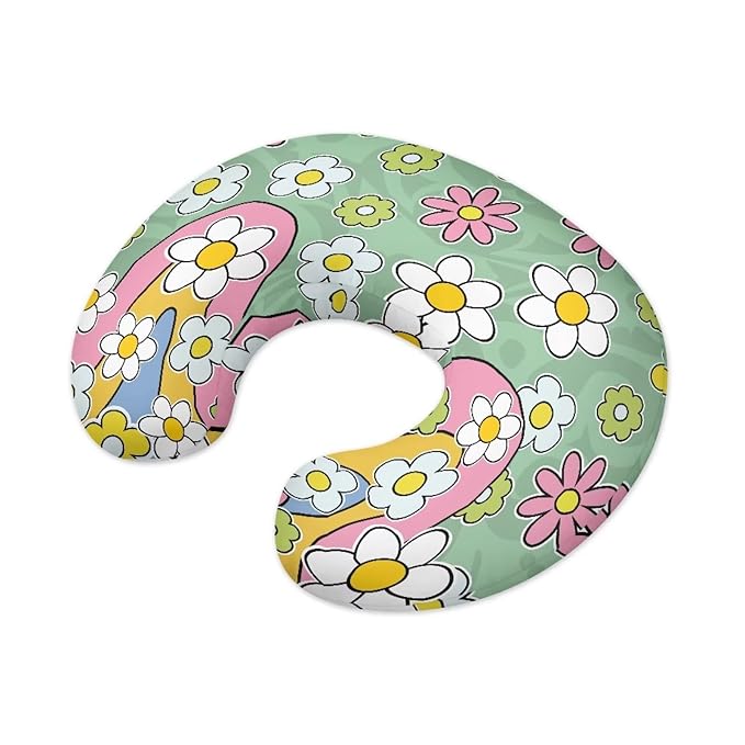 Hippie Flowers Nursing Pillow Cover with Hidden Zipper Removable Cover for Breastfeeding Pillows Skin-Friendly Infant Feeding Cushion Cover for Home Decor