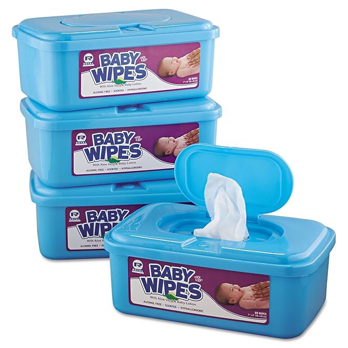 Royal RPBWU80 Baby Wipes Tub, White, 80/Tub, 12/Carton