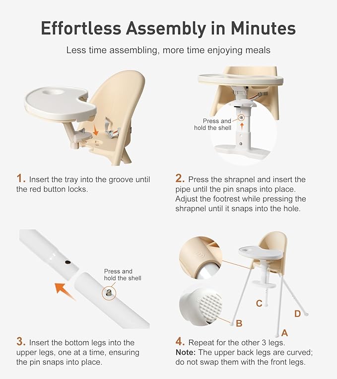 Mallify Foldable High Chair, Space-Saving Portable Baby High Chair with Removable Double Tray, Modern Convertible Baby Feeding Chair, Lightweight, Easy to Clean, Beige