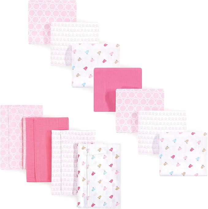 Luvable Friends Unisex Baby Cotton Flannel Burp Cloths and Receiving Blankets, 11-Piece, Birdies, One Size