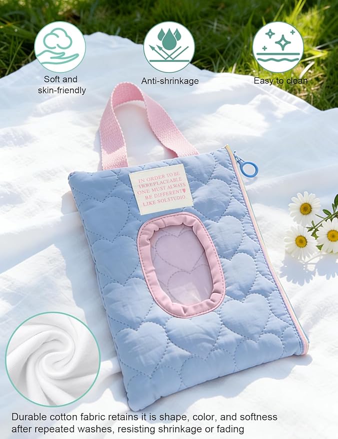 Reusable Baby Wipe Cover Fabric Quilted, Universal Size Travel-Friendly Baby Wipes Bag with Zipper Compatible with HUGGIES,WaterWipes,Pampers,Johnson and More Brands (Blue)