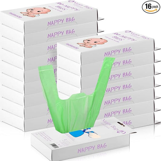 1600 Count Baby Disposable Diaper Bags Scented Diaper Sacks with Tie Handle Disposal Trash Sacks Baby Poop Waste Bag Refill(Green)